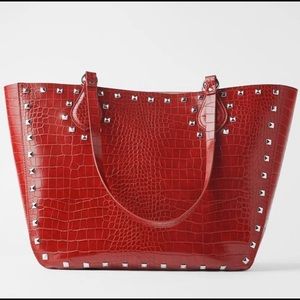 Zara Studded Red Tote